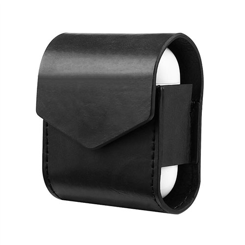 Protective Leather Case Skin for Apple Airpods Charging Box with Keychain A02 Black