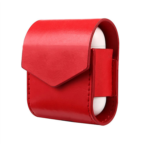 Protective Leather Case Skin for Apple Airpods Charging Box with Keychain A02 Red