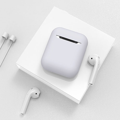 Protective Silicone Case Skin for Apple Airpods Charging Box with Keychain C01 Silver