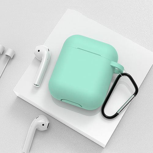 Protective Silicone Case Skin for Apple Airpods Charging Box with Keychain C02 Green