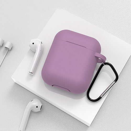 Protective Silicone Case Skin for Apple Airpods Charging Box with Keychain C02 Purple