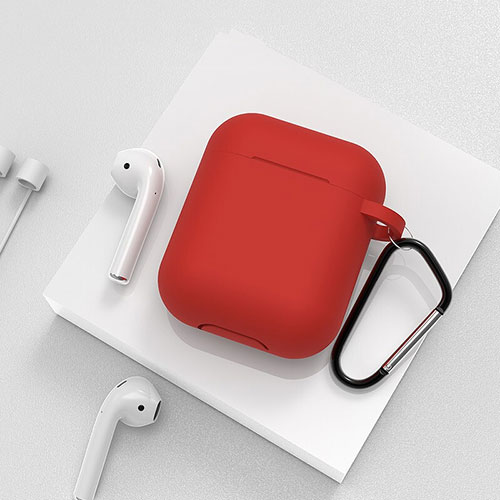 Protective Silicone Case Skin for Apple Airpods Charging Box with Keychain C02 Red