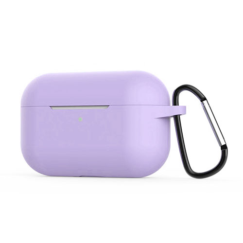 Protective Silicone Case Skin for Apple AirPods Pro Charging Box with Keychain C02 Clove Purple