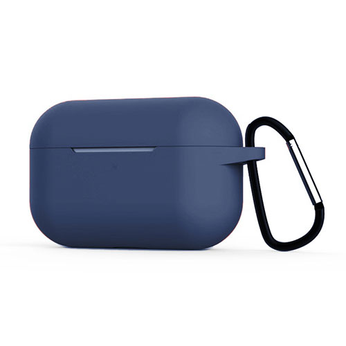 Protective Silicone Case Skin for Apple AirPods Pro Charging Box with Keychain C02 Navy Blue