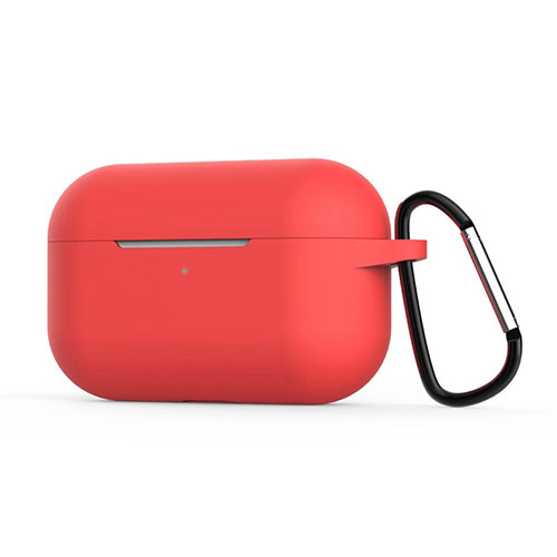 Protective Silicone Case Skin for Apple AirPods Pro Charging Box with Keychain C02 Red