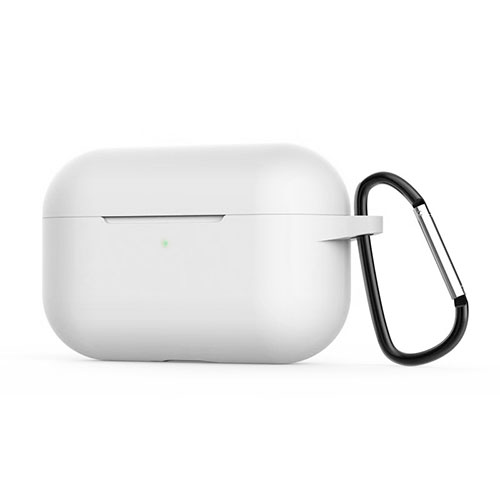 Protective Silicone Case Skin for Apple AirPods Pro Charging Box with Keychain C02 White