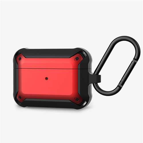 Protective Silicone Case Skin for Apple AirPods Pro Charging Box with Keychain C03 Red and Black