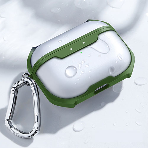 Protective Silicone Case Skin for Apple AirPods Pro Charging Box with Keychain C04 Green