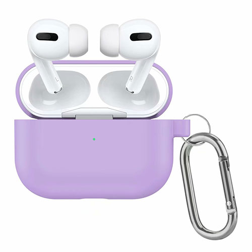 Protective Silicone Case Skin for OnePlus AirPods Pro Charging Box with Keychain Clove Purple
