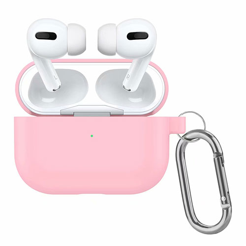 Protective Silicone Case Skin for OnePlus AirPods Pro Charging Box with Keychain Pink