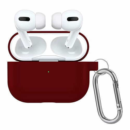 Protective Silicone Case Skin for OnePlus AirPods Pro Charging Box with Keychain Red Wine