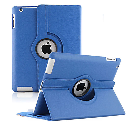 Rotating Stands Flip Leather Case for Apple iPad 2 Blue