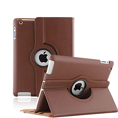 Rotating Stands Flip Leather Case for Apple iPad 2 Brown