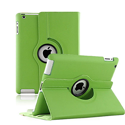 Rotating Stands Flip Leather Case for Apple iPad 2 Green