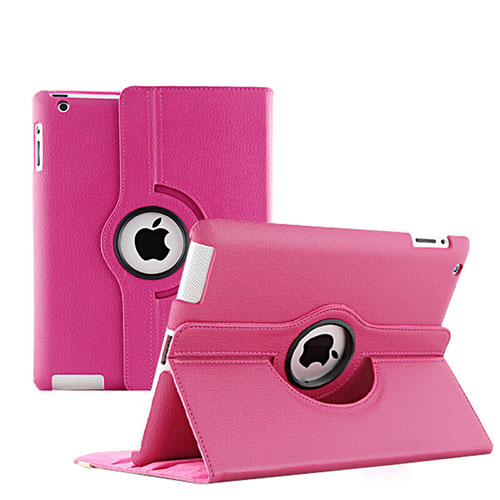 Rotating Stands Flip Leather Case for Apple iPad 2 Hot Pink