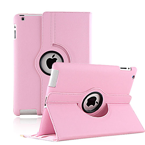 Rotating Stands Flip Leather Case for Apple iPad 2 Pink