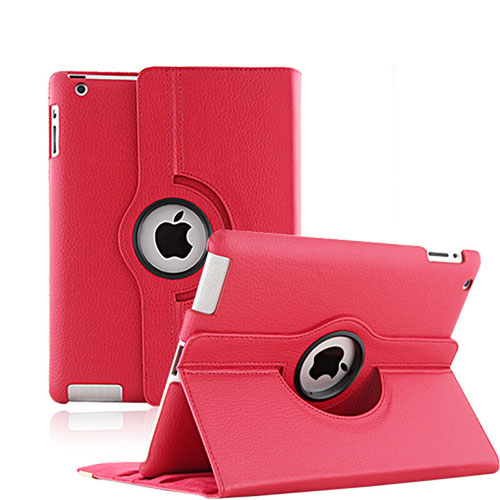 Rotating Stands Flip Leather Case for Apple iPad 2 Red