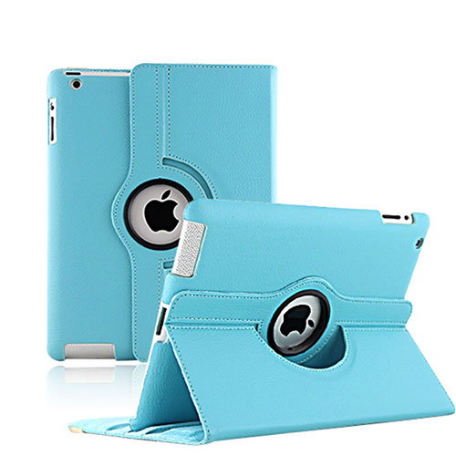 Rotating Stands Flip Leather Case for Apple iPad 2 Sky Blue