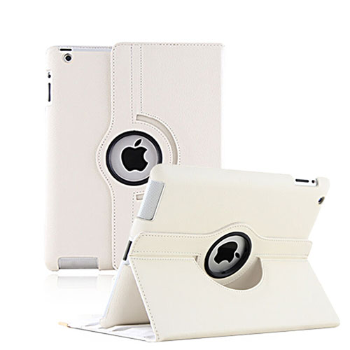 Rotating Stands Flip Leather Case for Apple iPad 3 White