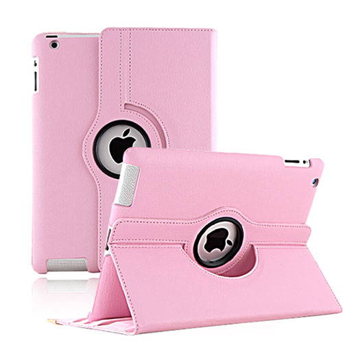 Rotating Stands Flip Leather Case for Apple iPad 4 Pink