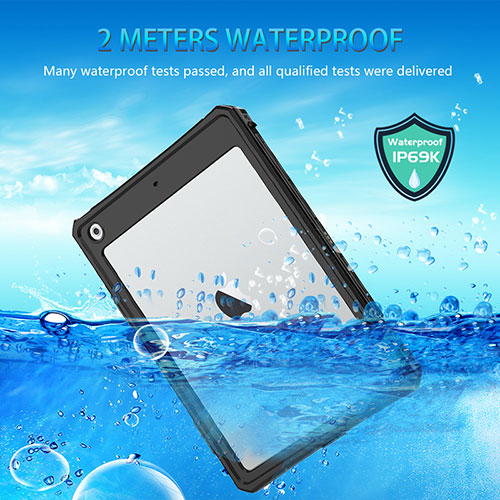 Silicone and Plastic Waterproof Cover Case 360 Degrees Underwater Shell for Apple iPad 10.2 (2020) Black
