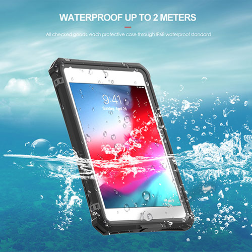 Silicone and Plastic Waterproof Cover Case 360 Degrees Underwater Shell for Apple iPad Mini 4 Black