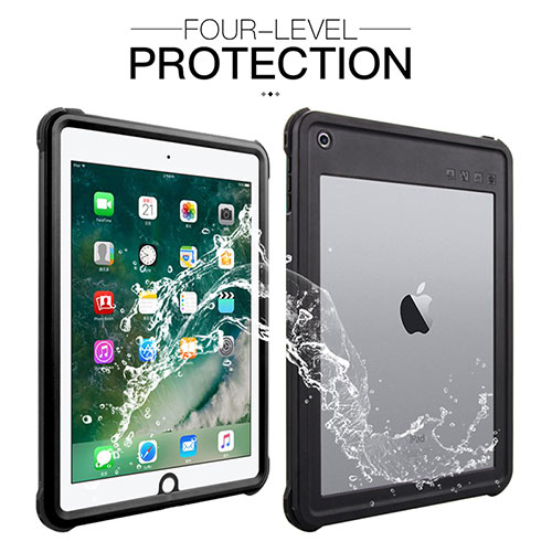 Silicone and Plastic Waterproof Cover Case 360 Degrees Underwater Shell for Apple New iPad 9.7 (2018) Black