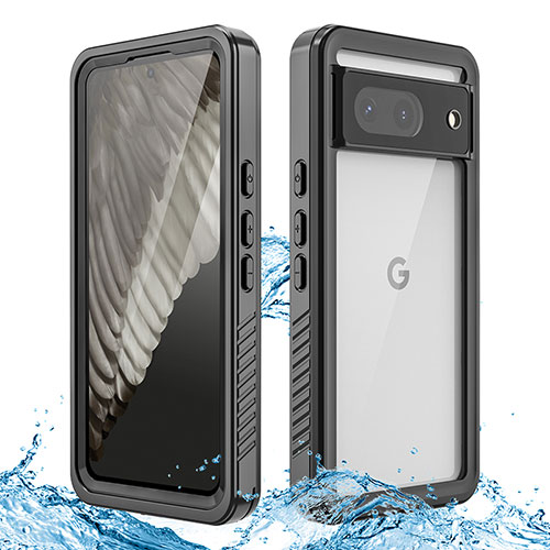 Silicone and Plastic Waterproof Cover Case 360 Degrees Underwater Shell for Google Pixel 8 5G Black