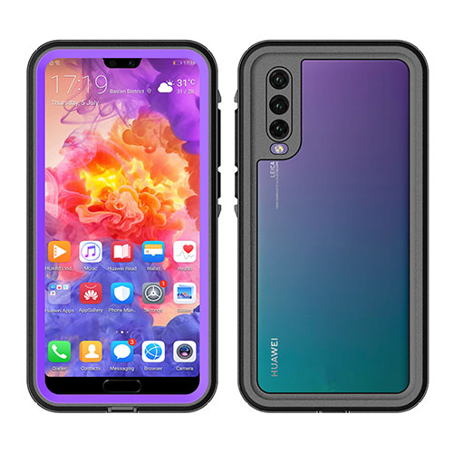 Silicone and Plastic Waterproof Cover Case 360 Degrees Underwater Shell for Huawei P20 Pro Purple