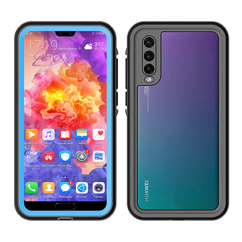 Silicone and Plastic Waterproof Cover Case 360 Degrees Underwater Shell for Huawei P20 Pro Sky Blue