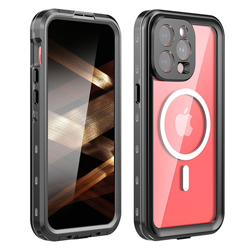 Silicone and Plastic Waterproof Cover Case 360 Degrees Underwater Shell with Mag-Safe Magnetic HJ1 for Apple iPhone 14 Pro Black