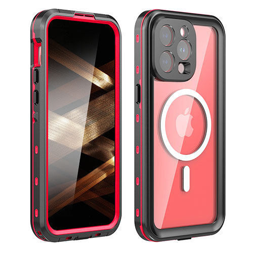 Silicone and Plastic Waterproof Cover Case 360 Degrees Underwater Shell with Mag-Safe Magnetic HJ1 for Apple iPhone 14 Pro Red