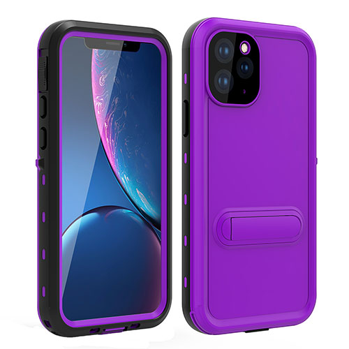 Silicone and Plastic Waterproof Cover Case 360 Degrees Underwater Shell with Stand for Apple iPhone 11 Pro Max Purple