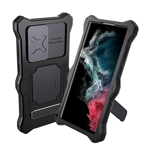 Silicone and Plastic Waterproof Cover Case 360 Degrees Underwater Shell with Stand for Samsung Galaxy S21 Ultra 5G Black