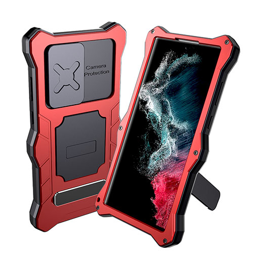 Silicone and Plastic Waterproof Cover Case 360 Degrees Underwater Shell with Stand for Samsung Galaxy S21 Ultra 5G Red