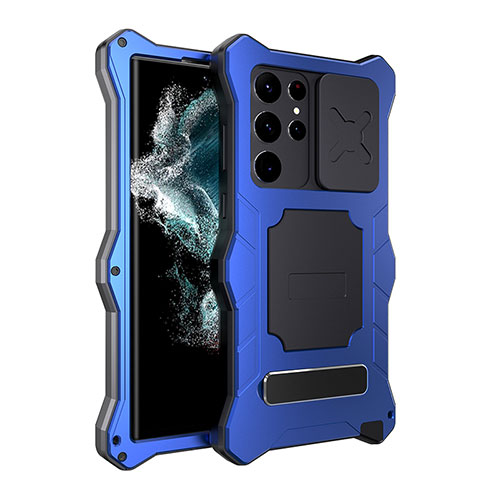 Silicone and Plastic Waterproof Cover Case 360 Degrees Underwater Shell with Stand T01 for Samsung Galaxy S21 Ultra 5G Blue