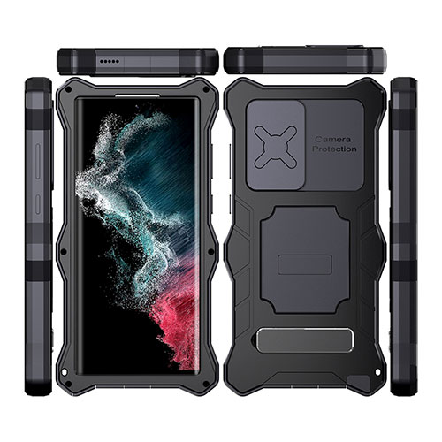 Silicone and Plastic Waterproof Cover Case 360 Degrees Underwater Shell with Stand T02 for Samsung Galaxy S21 Ultra 5G Black
