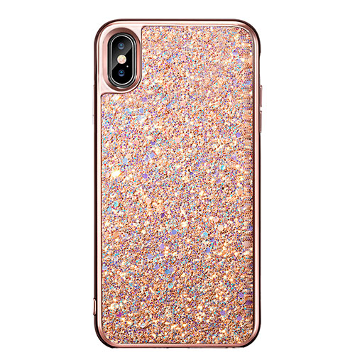 Silicone Candy Rubber Bling Bling Pattern Soft Case for Apple iPhone Xs Rose Gold