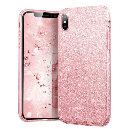 Silicone Candy Rubber Bling Bling Pattern Soft Cover for Apple iPhone Xs Max Pink