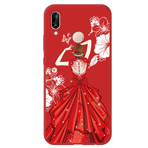 Silicone Candy Rubber Dress Party Girl Soft Case Cover for Huawei Nova 3e Red