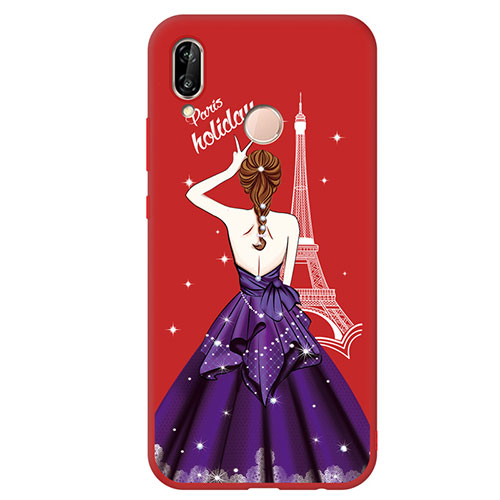 Silicone Candy Rubber Dress Party Girl Soft Case Cover S02 for Huawei Nova 3e Red