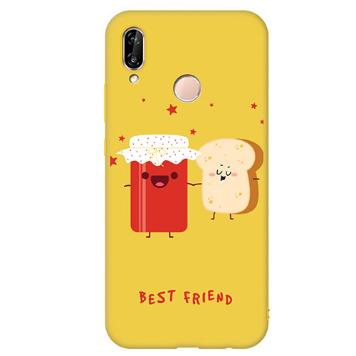 Silicone Candy Rubber Fashionable Pattern Soft Case Cover for Huawei Nova 3e Yellow