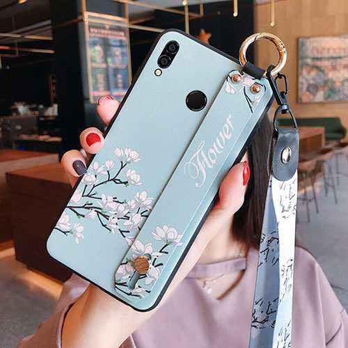 Silicone Candy Rubber Flowers Soft Case for Huawei Honor 8X Cyan