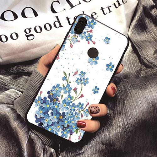 Silicone Candy Rubber Flowers Soft Case for Huawei Nova 3e Blue