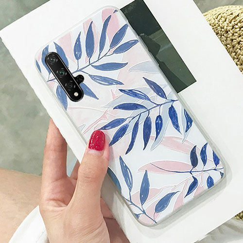 Silicone Candy Rubber Flowers Soft Case for Huawei Nova 5T Blue