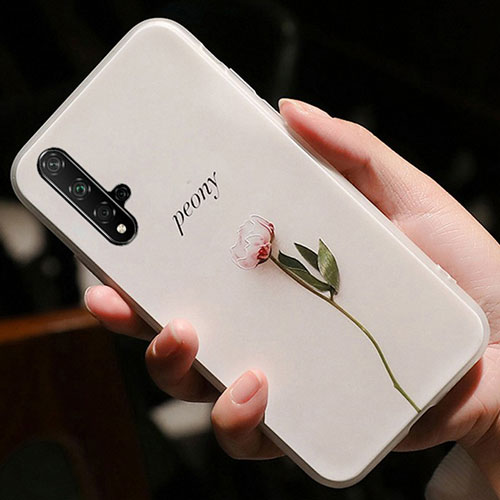 Silicone Candy Rubber Flowers Soft Case for Huawei Nova 5T Pink