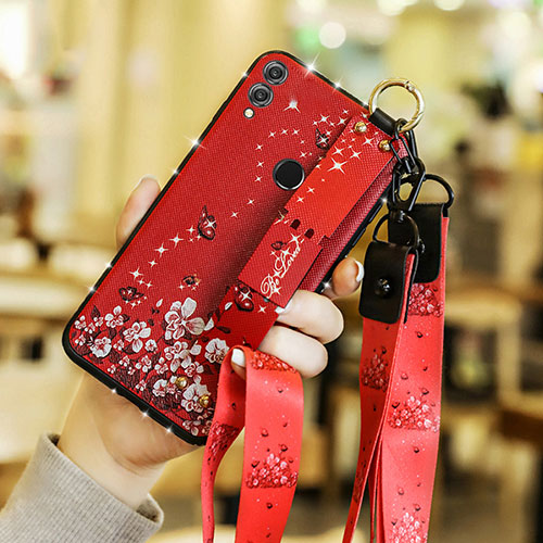 Silicone Candy Rubber Flowers Soft Case S01 for Huawei Honor 8X Red