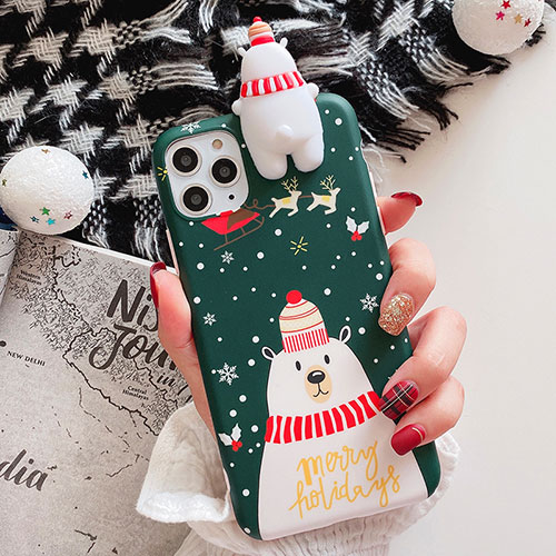 Silicone Candy Rubber Gel Christmas Pattern Soft Case Cover C02 for Apple iPhone 11 Pro Green