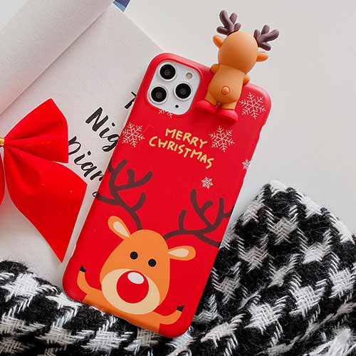 Silicone Candy Rubber Gel Christmas Pattern Soft Case Cover C02 for Apple iPhone 11 Pro Red