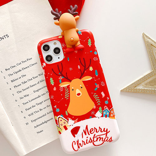 Silicone Candy Rubber Gel Christmas Pattern Soft Case Cover C03 for Apple iPhone 11 Pro Red